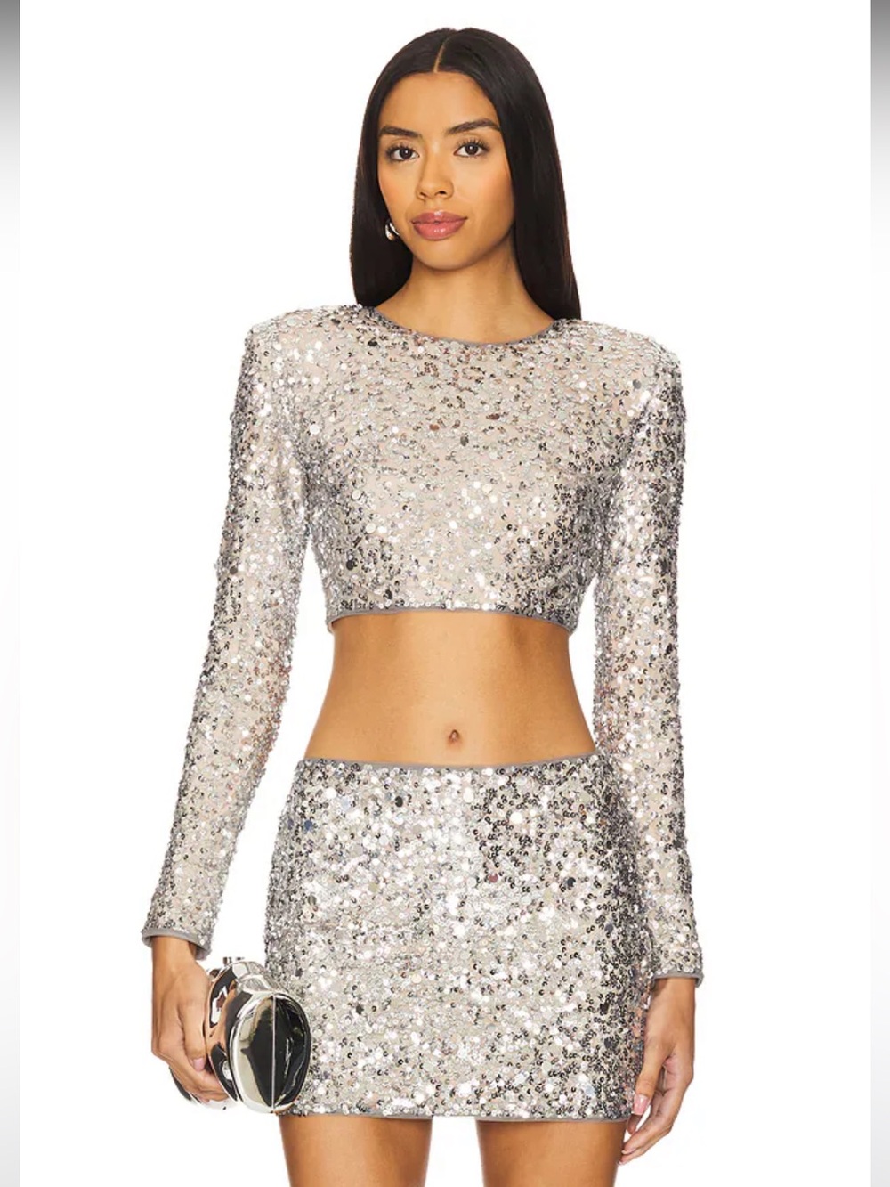NWT!  Lovers and Friends Crystal Sequin Cropped Top in Disco Silver